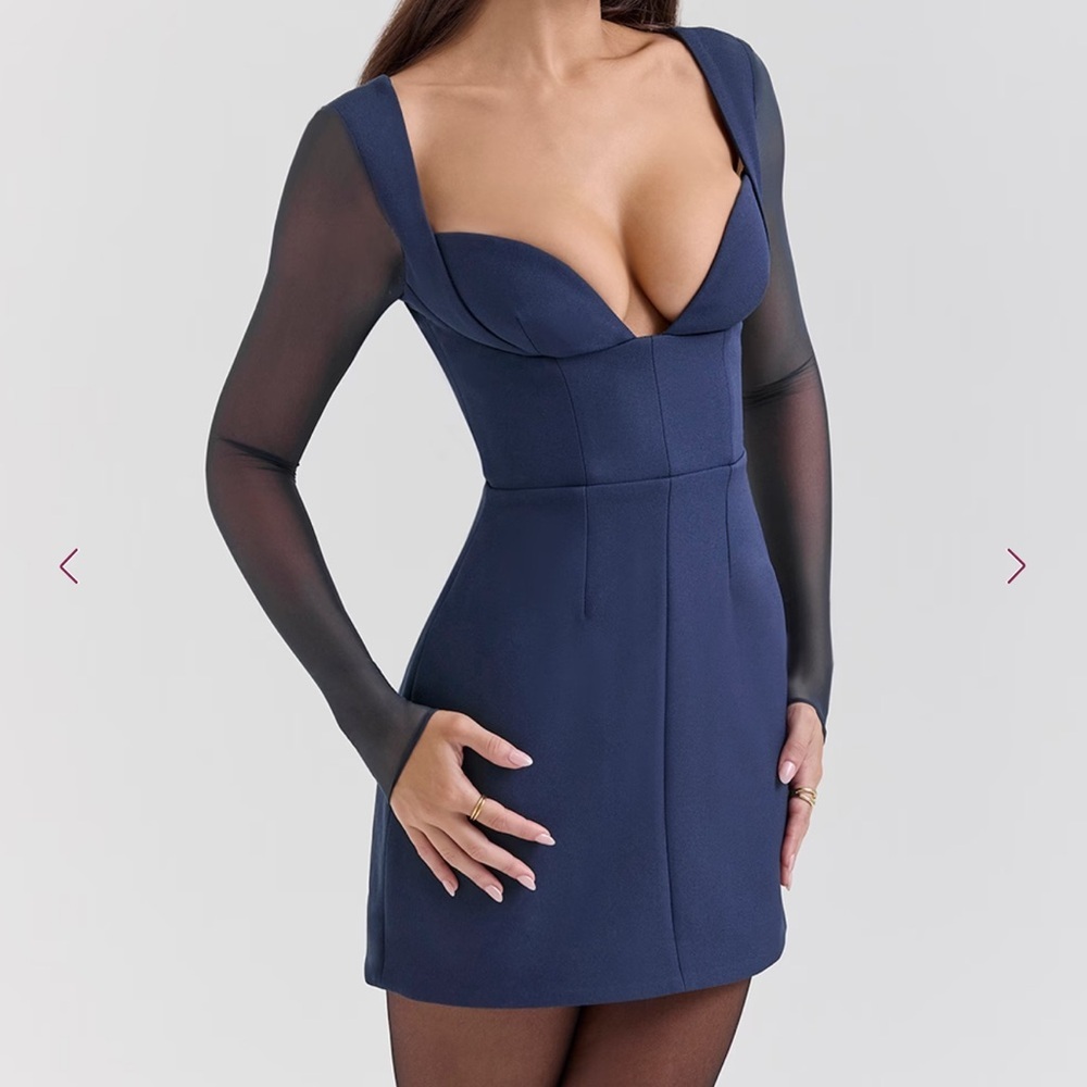 House of CB ANGELIE Midnight Stretch Crepe Plunge Mini Dress